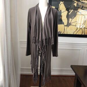 Garnet Hill Fringe Long Cardigan Open Front M